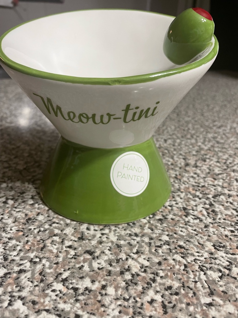 Meow-tini Ceramic Pet Bowl with Olive Accent